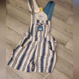 Oates Blue and White Striped Overalls Romper One Piece